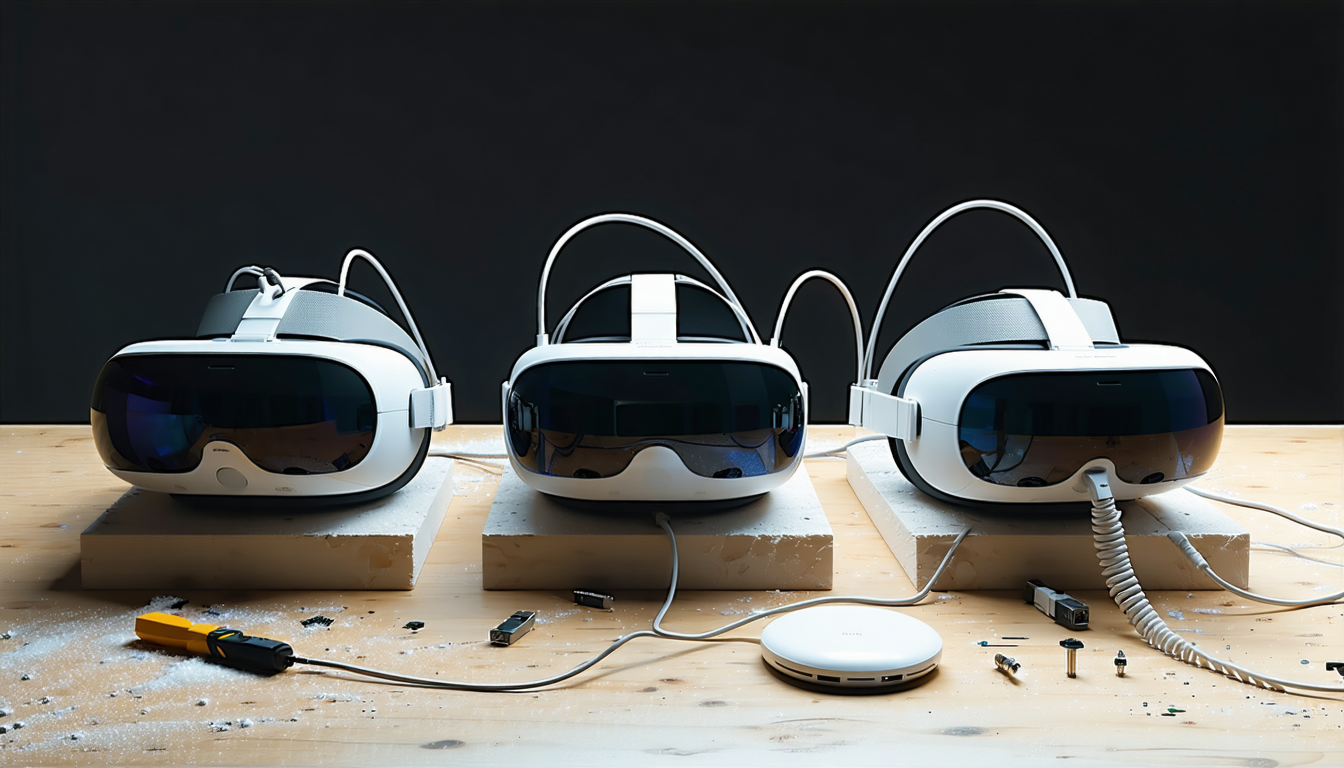 Illustration accompanying Apple's headset team keeps exploring a Meta-style compute puck that its leaders call a poor experience
