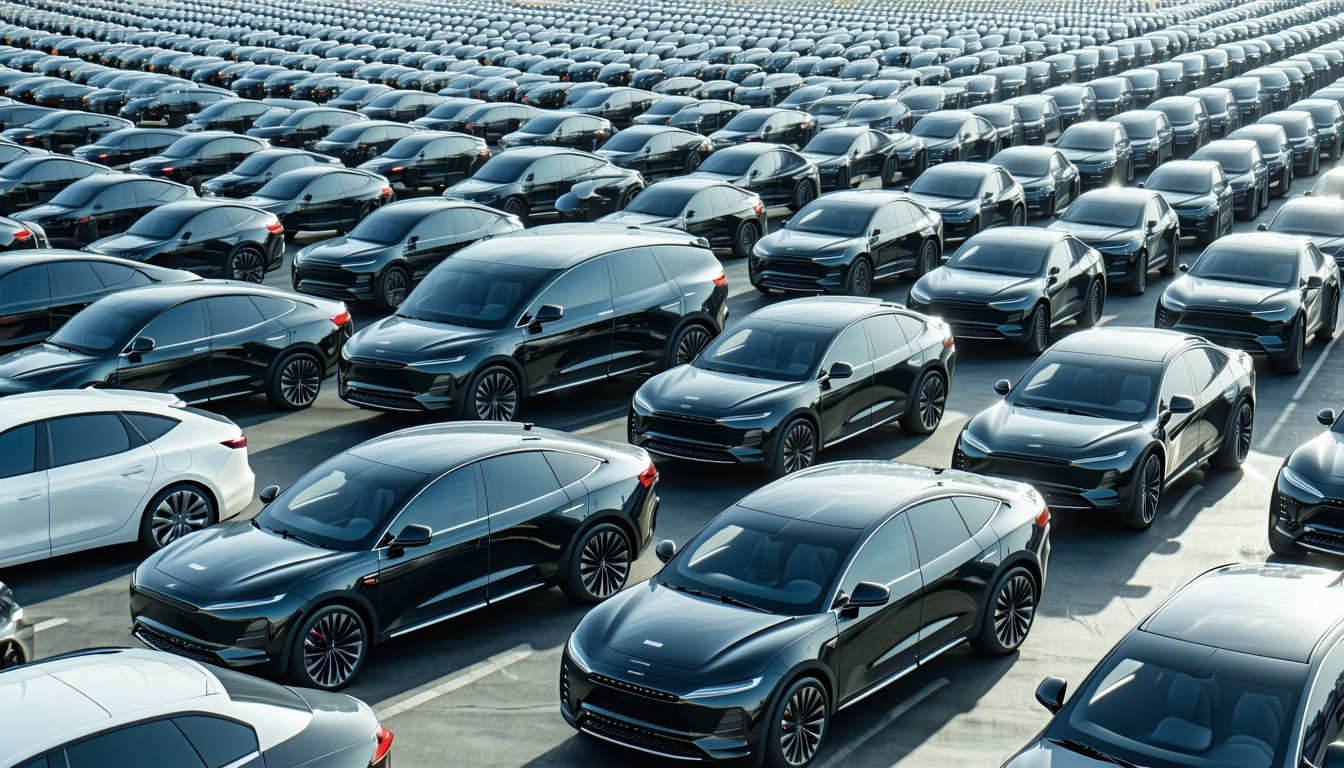 Illustration accompanying Tesla tops Q3 delivery forecasts with two cars making up 98.5% of what it built