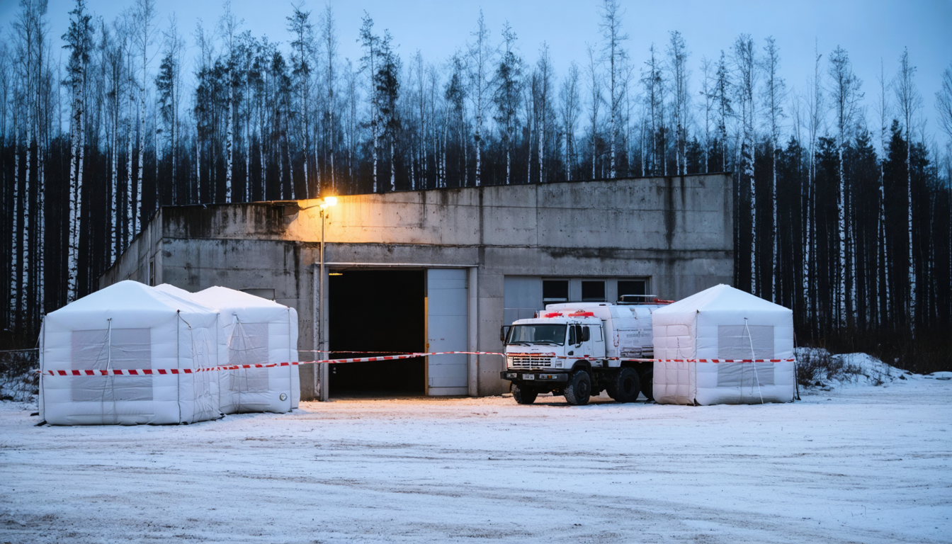 Illustration accompanying Russia quarantines dozens over a Siberian lab death it says was not plague