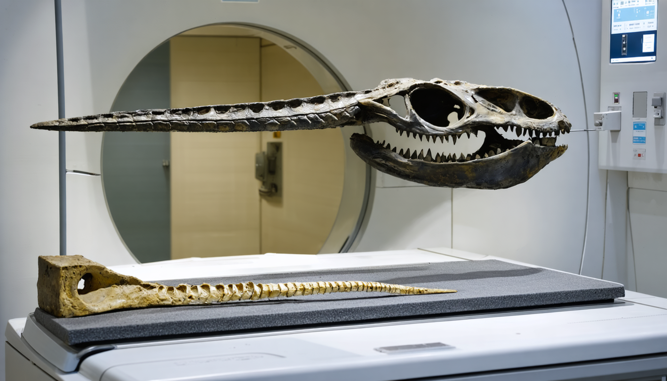 Illustration accompanying CT scans reassign a crocodile skull recovered in Egypt in the 1920s to a new gavial species